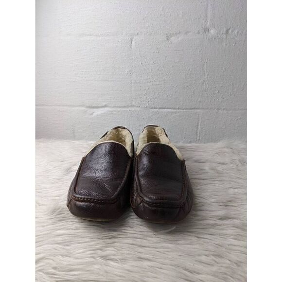 UGG Australia Men's Brown Leather Slip-On Ascot Slipper Sheepskin 11 *Flaw - Picture 2 of 10